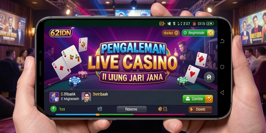 Screenshot gameplay 62IDN menunjukkan dealer langsung dan permainan yang mengasyikkan.