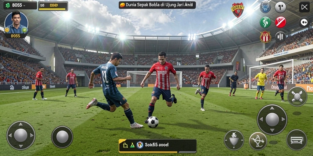 Screenshot gameplay <strong>8055</strong> menunjukkan aksi seru di lapangan sepak bola.
