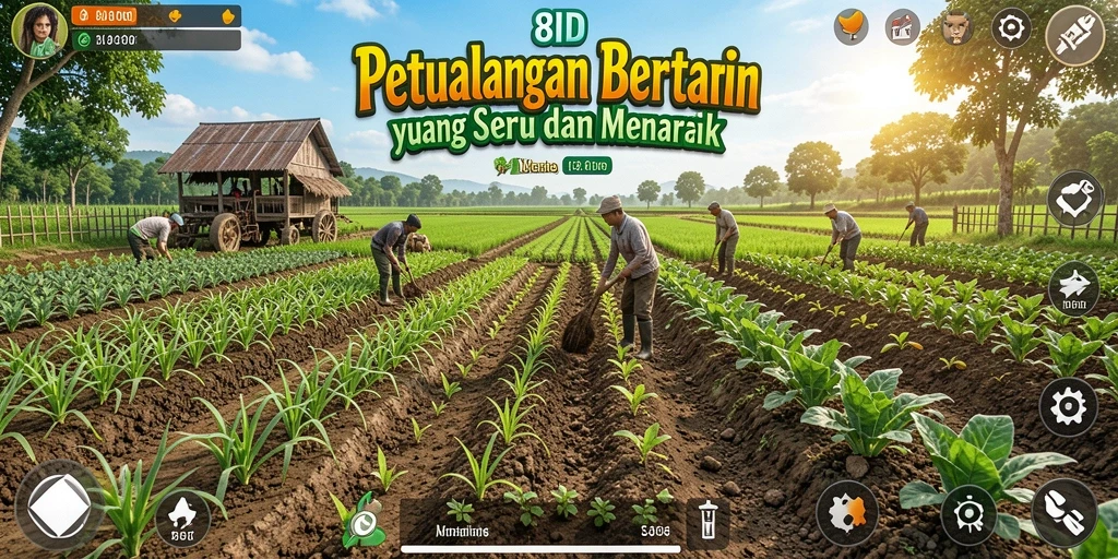 Tampilan gameplay 8ID yang menampilkan aktivitas bertani dan merawat hewan.