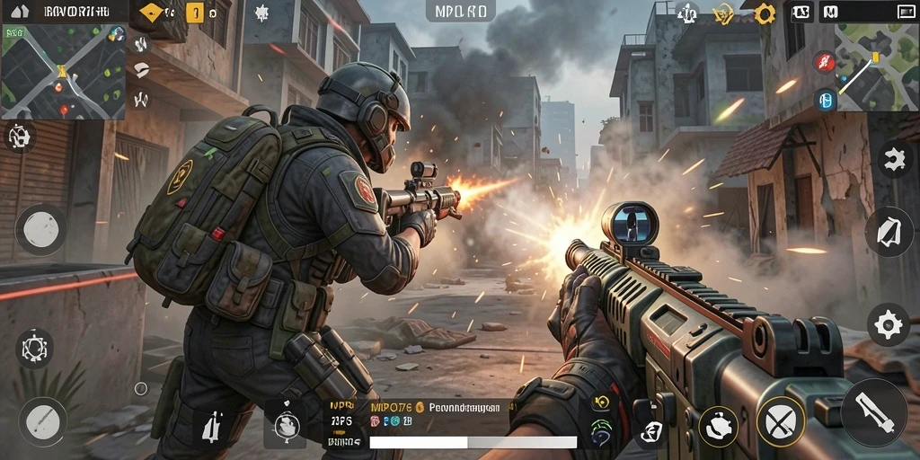 Gameplay MPO76 yang intens dan mendebarkan dalam mode FPS.