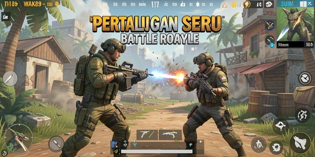 Screenshot tampilan menarik dari gameplay WAK89 di arena Battle Royale.